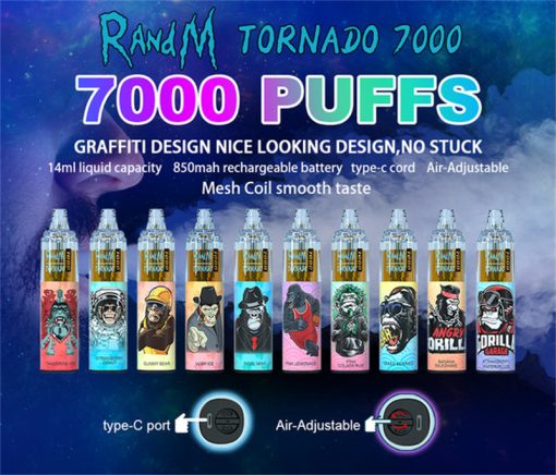 RandM Tornado 7000 Control de flujo de aire recargable Vape desechable al por mayor