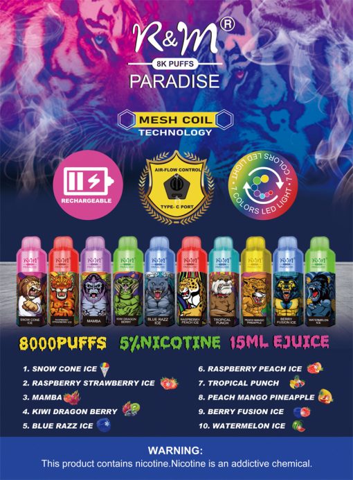 RM PARADISE 8000 Puffs Jednorazowa sprzedaż hurtowa Vape