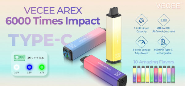 Vecee Arex 6000 Puffs Disposable Vape Wholesale Banner