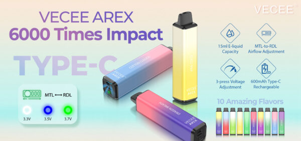Vecee Arex 6000 Puffs Vape jetable Wholesale Banner