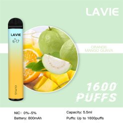 LAVIE 1600 Puffs Engångsvape Partihandel Orange Mango Guava Beskriv
