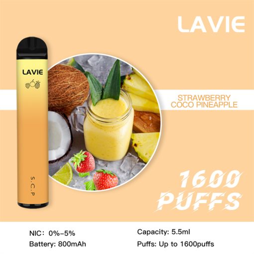 LAVIE 1600 Puffs Engångsvape Partihandel Jordgubb Coco Ananas Beskrivning