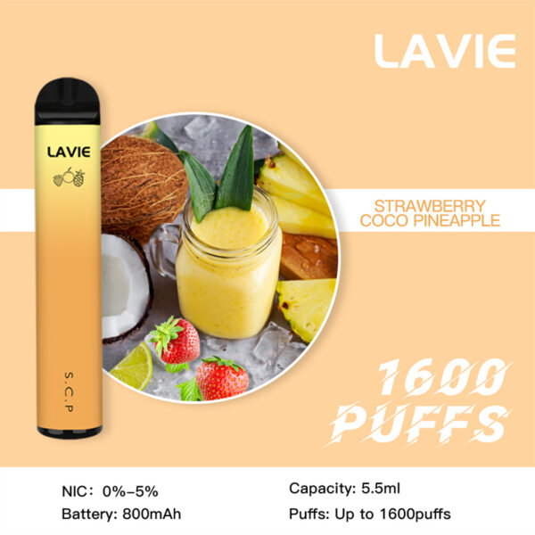 LAVIE 1600 Puffs Disposable Vape Wholesale Strawberry Coco Pineapple Describe