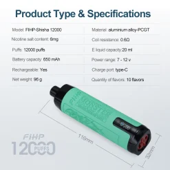 FIHP Monster Shisha 12000 Puffs za enkratno uporabo Vape na debelo
