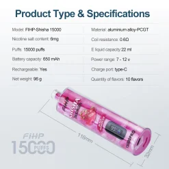 FIHP Shisha Hookah 15000 Pro Vape desechable al por mayor (13)