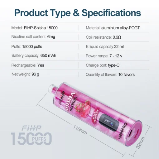 FIHP Shisha Hookah 15000 Pro Vape desechable al por mayor (13)