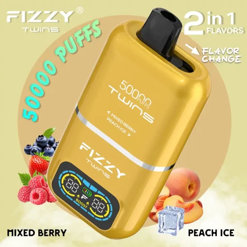 Fizzy Twins 50000 Puffs jednorazowe Vape mieszany lód jagodowy brzoskwiniowy