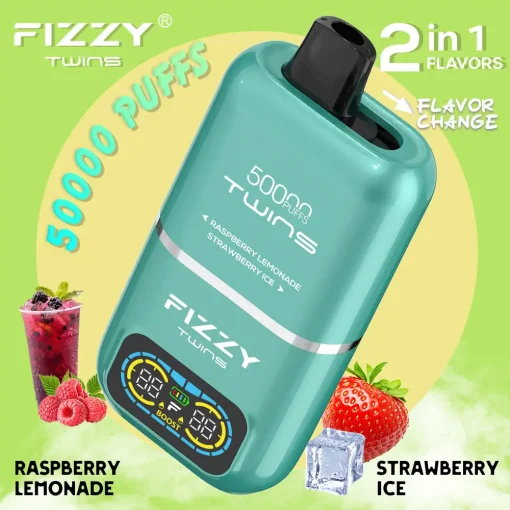 Fizzy Twins 50000 Puffs Jednorazowe Vape malinowa lemoniada truskawkowy lód