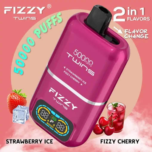 Fizzy Twins 50000 Puffs jednorazowe Vape truskawka lód musująca wiśnia