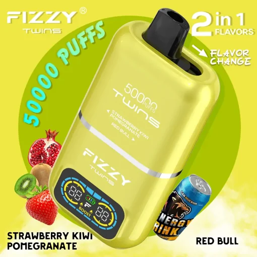 Fizzy Twins 50000 Puffs jednorazowe Vape truskawka kiwi granat red bull