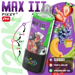 Fizzy Max III Pro 6 em 1, 60 000 tragadas, vaporizador descartável, venda por grosso, 6