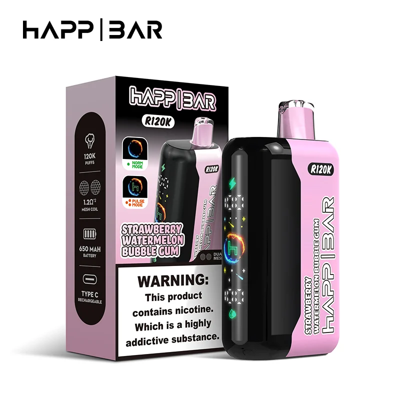 Happ Bar R120K Disposable Vape Wholesale 4 Strawberry Watermelon Bubble Gum