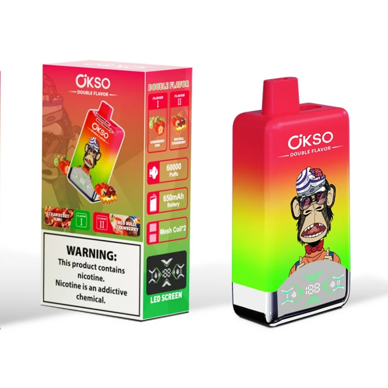 OKSO Double Flavor 60K Disposable Vape 26 Strawberry Kiwi & Red Bull Strawberry