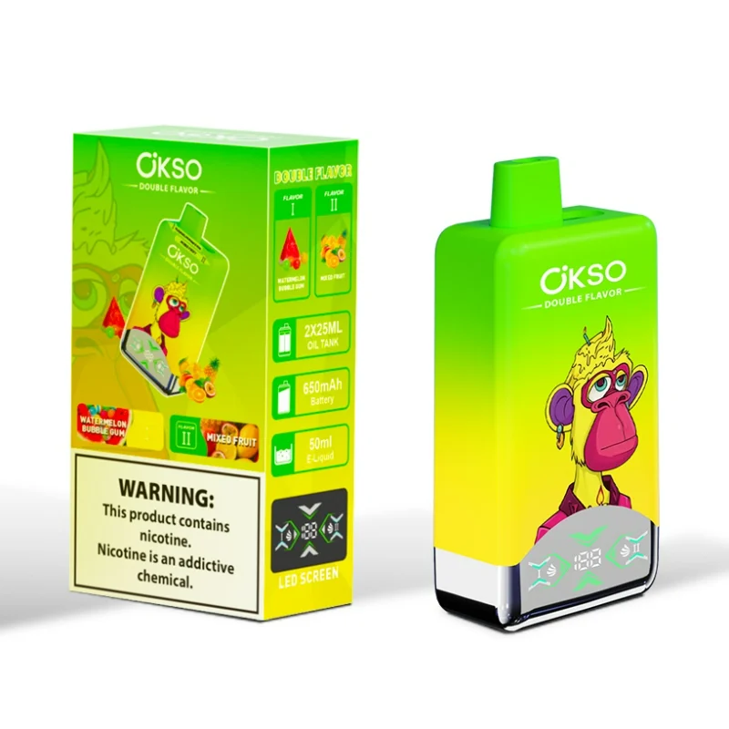 OKSO Double Flavor 60K Disposable Vape 3 Watermelon Bubble Gum & Mixed Fruit