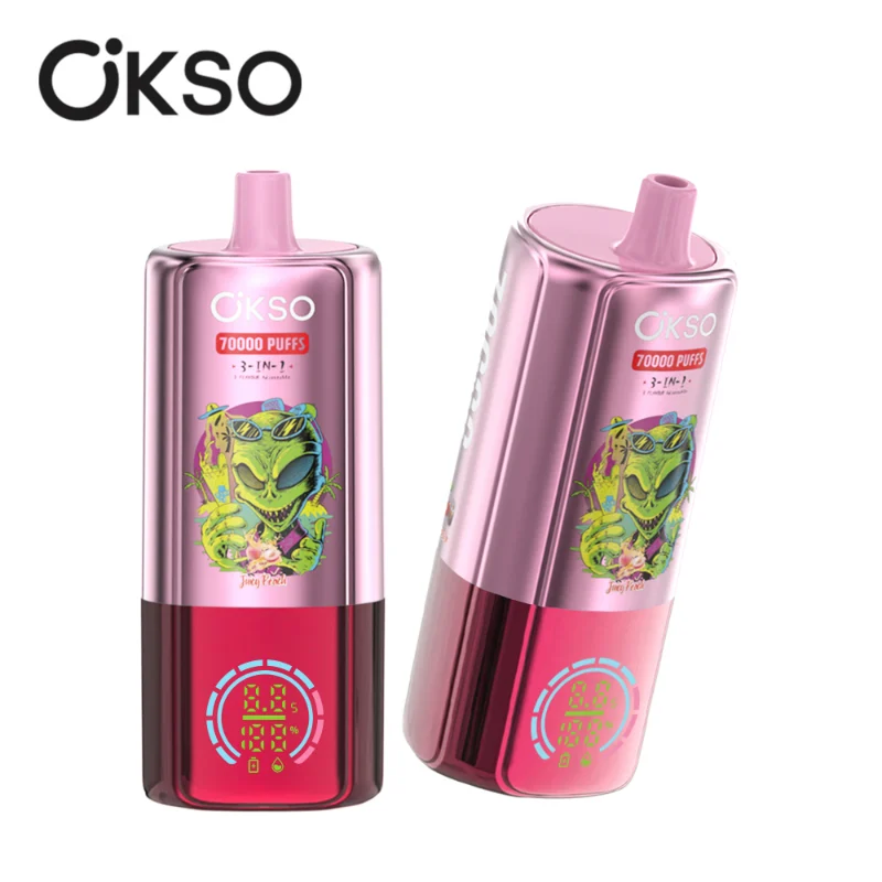 OKSO 3in1 70000 Puffs Disposable Vape 6 Juicy Peach Cherry Cola Cherry Soft Candy