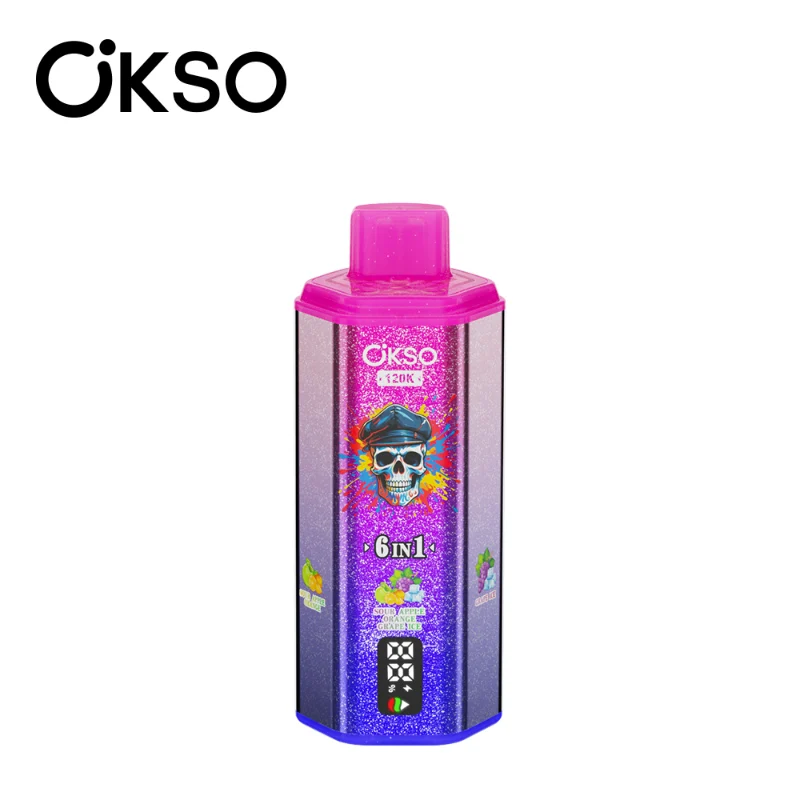 OKSO 6in1 120K Puffs Disposable Vape 6 Sour Apple Orange & Grape Ice & Black Currant
