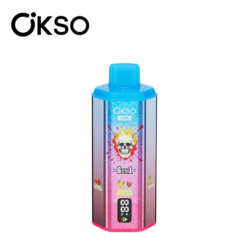 OKSO 6in1 120K Puffs Disposable Vape 7 Strawberry Watermelon & Peach Ice & Mango Ice