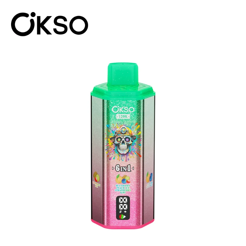 OKSO 6in1 120K Puffs Disposable Vape 9 Strawberry Kiwi & Blueberry Peach Ice & Cool Mint